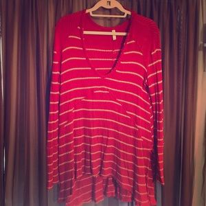 Free people red and tan striped tunic shirt